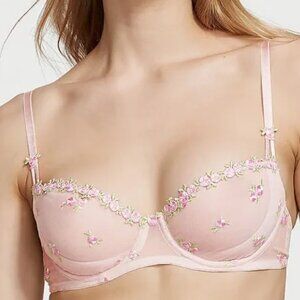 Victoria Secret Dreams Wicked Rosebud Embroidery Unlined Balconette Bra NWT 34D